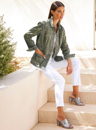 Heine Jackenblazer HEINE Blazerjacke, Damen, Gr. 40, gr&uuml;n (khaki, bedruckt), 98% Baumwolle, 2% Elasthan, Blazer Jackenblazer