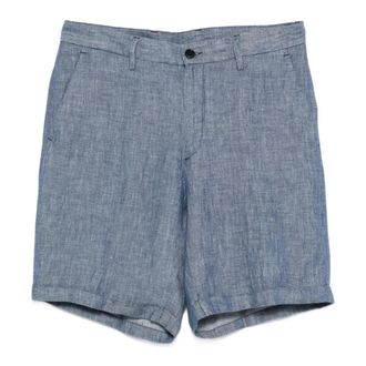 120% Lino 120% Lino, Casual Shorts, male, Blue, Size: XL Linen Bermuda Shorts
