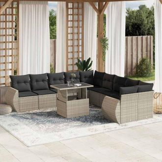 vidaXL Set De Sof&aacute;s De Jard&iacute;n 11 Pzas Y Cojines Rat&aacute;n Sint&eacute;tico Gris Vidaxl