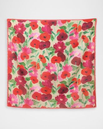 Lafayette 148 New York Floral-Print Voile Square Scarf