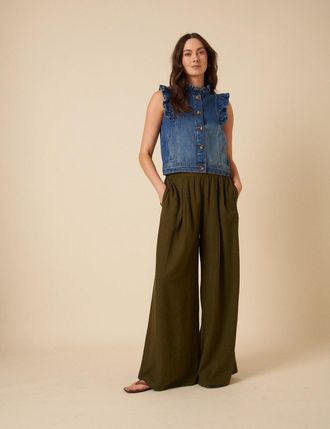 Nobody's Child Khaki Linen-blend Jerrow Wide Leg Trousers