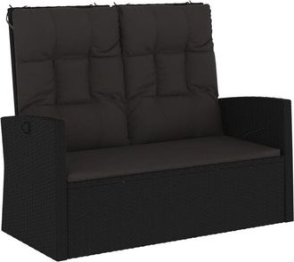 vidaXL Banco Jard&iacute;n Reclinable Y Cojines Rat&aacute;n Sint&eacute;tico Negro 118 Cm Vidaxl