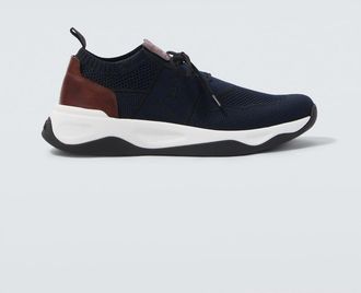 Berluti Shadow leather-trimmed knitted sneakers