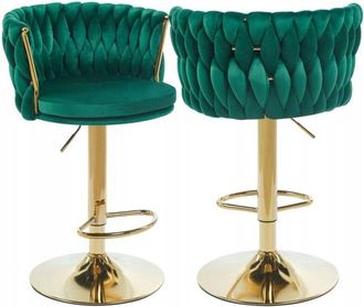 OEM Taburete De Silla Entrelazado Verde Sobre Pata Dorada Terciopelo Ajustable