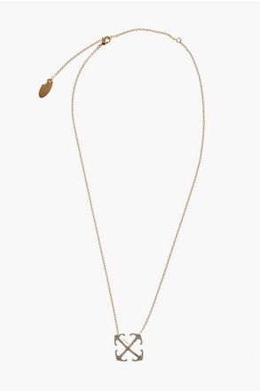 Off-white Gold-Effect Brass Necklace With Pendant Embellished With Rhi size One
