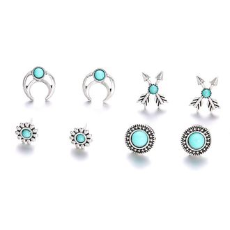 Generic 4Pairs Faux Turquoise Jewelry Ear Stud Earings for Women Party Gift Cr