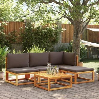vidaXL Conjunto De Sof&aacute; De Jard&iacute;n De 5 Piezas Con Cojines De Madera De Acacia Y Rat&aacute;n Vidaxl