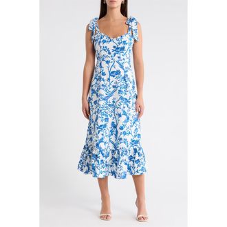 Sugarlips Floral Tie Strap Midi Sundress in White Blue at Nordstrom, Size X-Large