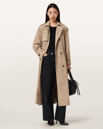 AllSaints Suede Reed Suede Trench Coat, Size: XS