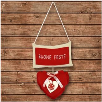 Trade Shop Trade Shop - Appendino Cuscino Con Cuore E Scritta Buone Feste 2 Colori Decorazioni Natalizie