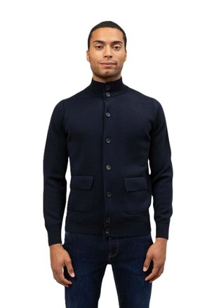 FILIPPO DE LAURENTIIS Navy Blue Wool Buttoned Cardigan