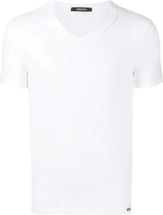 Tom Ford V-hals Katoenen Stretch T-shirt - Heren - T-shirts - Wit - S - Katoen - Tops
