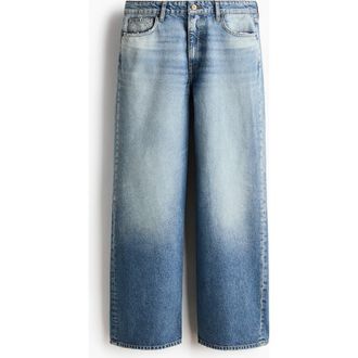 H&M Baggy Regular Waist Jeans in Denim Blue at Nordstrom, Size 16