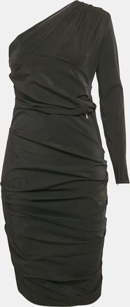 Elisabetta Franchi Black Nylon Draped One-Shoulder Midi Dress