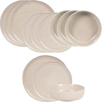 Maisons du monde Juego de vajilla de 12 piezas de gres beige