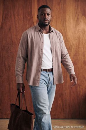 Trendyol MAN Heren Beige Effen Lang Regular fit Grote maten Overhemden