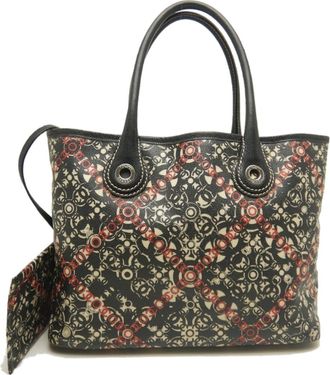 Chanel Black Red Color Coated Canvas Leather Tote Bag (Pre-Owned)