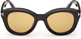 Tom Ford 49mm Small Round Sunglasses in Shiny Black /Vicuna Lens at Nordstrom