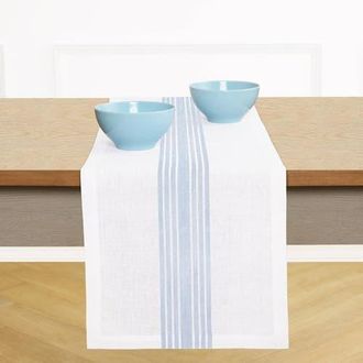 Solino Home Linen Table Runner for Dining Table, Holiday and Everyday Table Decor - Farmhouse in Dusty Blue And White at Nordstrom, Size Xx-Large