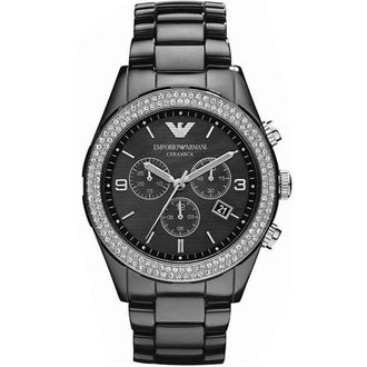 Emporio Armani Womens AR1455 Ceramica Ladies Crystal Watch - Black - One Size