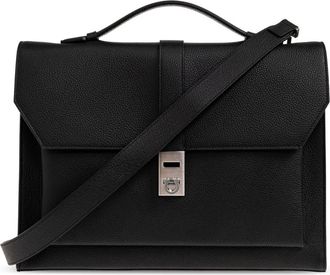 Ferragamo Tassen, Heren, Zwart, ONE Size, Leer, Twins Leren Aktetas