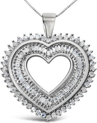 House of Brilliance Silver 1.0 Cttw Baguette and Round Diamond Heart Pendant Necklace in White at Nordstrom