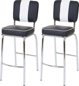 Hhg Hhg - Nunca Usado] Lote De 2 Taburetes De Bar Avellino, Taburete De Bar, Dise&ntilde;o Retro A&ntilde;os 50, Polipiel Mvg, Blanco Y Negro