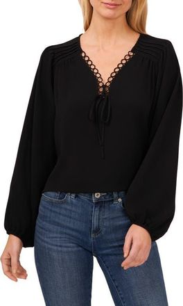 CeCe by Cynthia Steffe Circle Trim Pintuck Top in Rich Black at Nordstrom, Size X-Small
