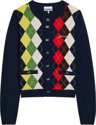 Ganni Argyle Wool and Cashmere-blend Cardigan - Multicoloured - XL (UK16 / XL)