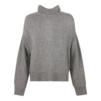 SA SU PHI Raglan Trui Met Hoge Hals En Split Achterkant - Dames - Truien - Grijs - Maat: L Kasjmier