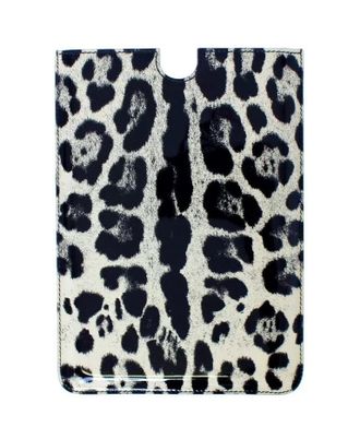 Dolce & Gabbana Womens Leopard Print Leather Tablet Case White Metal Hardware Card Cases