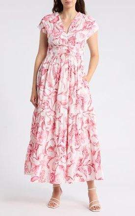 CeCe by Cynthia Steffe Floral Cap Sleeve Cotton Fit & Flare Maxi Dress in Desert Rose at Nordstrom Rack, Size X-Small