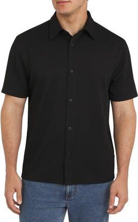 DKNY Waverly Waffle Short Sleeve Button-Up Shirt in Black at Nordstrom Rack, Size X-Large