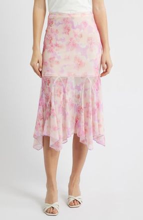 All in Favor Floral Chiffon Handkerchief Midi Skirt in Pink Floral at Nordstrom, Size X-Small