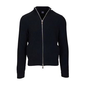 Fedeli Ribbed Cashmere Zip-Up Cardigan - male - Fedeli - Cashmere Knitwear - Blue - 3XL - Knitwear