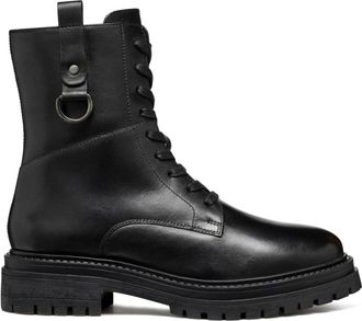 Geox Enkellaarsjes - Dames - Veterlaarzen - Zwart - 38 EU - Wol - Schoenen