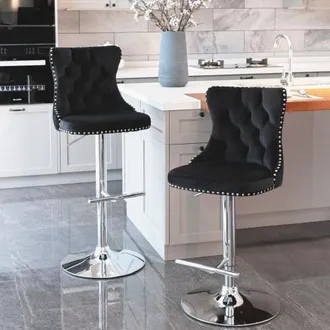 OEM Sgabelli Da Bar Girevoli In Velluto Con Altezza Della Seduta Regolabile Da 63,5 A 84 Cm, Base Cromata, Schienale Imbottito E Confortevole, Ideali Per 