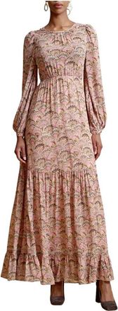 By Ti Mo Eco Georgette Open Back Maxi Jurk - Dames - Maxi kleedjes - Veelkleurig - S - Leer - Kleedjes