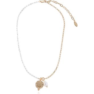 Ettika Faux Pearl & Chain Pendant Necklace in Gold at Nordstrom Rack