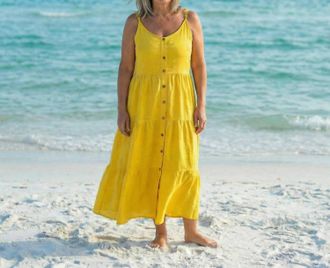 Made in Italy Viviana Tiered Linen Dress In Yellow