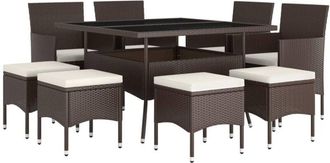 vidaXL Vidaxl - Juego De Comedor De Jard&iacute;n 9 Piezas Rat&aacute;n Sint&eacute;tico Marr&oacute;n
