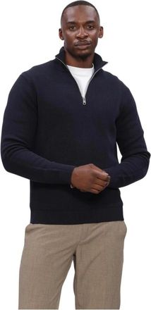 Selected Slhdane LS Knit Structure Half Zip Noos - Heren - Coltruien - Blauw - L - Katoen - Truien & Vesten