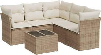 vidaXL Juego De Sof&aacute;s Jard&iacute;n Con Cojines 6 Pzas Rat&aacute;n Sint&eacute;tico Beige Vidaxl