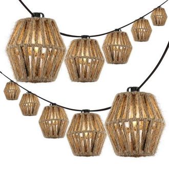 Jonathan Y Designs Samara 10-Light Indoor/Outdoor Mid-Century Classic Incandescent C7 Lantern Hemp Rope Shaded String Lights in Brown at Nordstrom