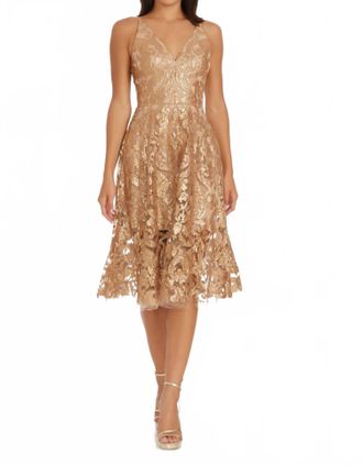 Dress The Population Blair Midi Dress In Gold Nude