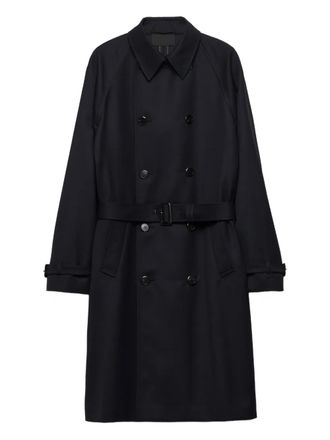 Prada raglan-sleeve belted coat - Blue