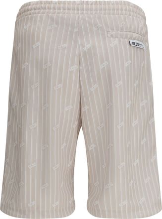 GCDS Mens All-Over Logo Pinstripe Shorts Sandshell-Bone Polyester Bermuda Sandshell/bone