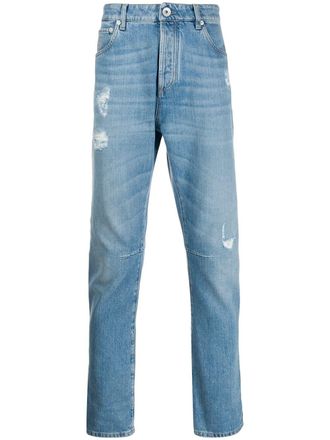 Brunello Cucinelli distressed straight leg jeans - men - Cotton/Cotton - 52 - Blue