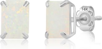 MAX + STONE 14k White Gold Solitaire Emerald-Cut Gemstone Stud Earrings (7x5mm)
