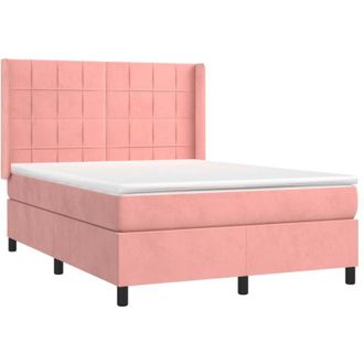 vidaXL Vidaxl - Cama Box Spring Colch&oacute;n Y Led Terciopelo Rosa 140x190 Cm